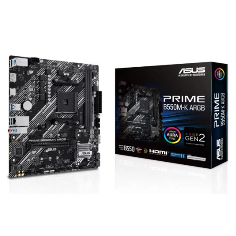 ASUS PRIME B550M-K ARGB DDR4 5100MHZ 1XHDMI 1XDP 2XM.2 USB 3.2 MATX AM4 (AMD AM4 5000/4000G/3000 SERİLERİ İLE UYUMLU)