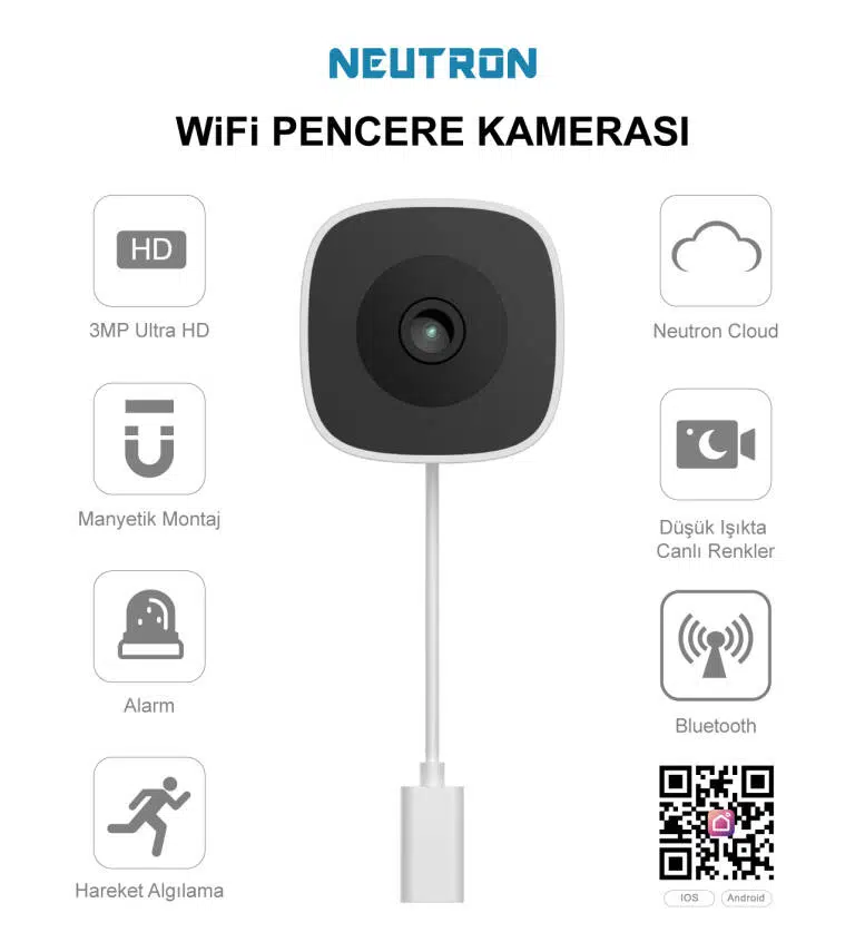 Manyetik Yapışkanlı 3MP Kablosuz Pencere Kamerası