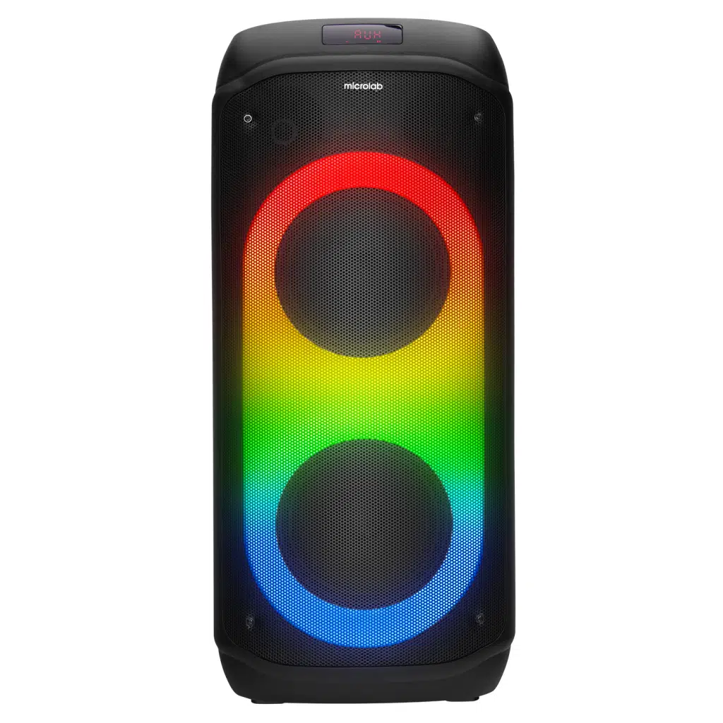 MICROLAB M61, 80W, Taşınabilir, BT/USB/AUX/TF/TWS, RGB Işıklı, 2400mAh Batarya, 2adet VHF Mikrofon, Karaoke/Parti, Bluetooth Speaker,