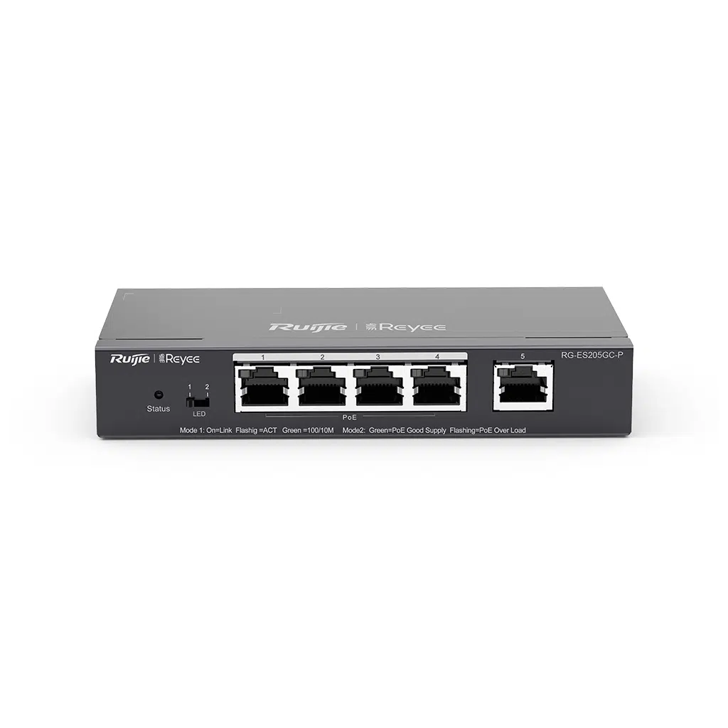 RUIJIE REYEE RG-ES205GC-P 5 Port GigaBit ,4X PoE 54W RUIJIE Colud Yönetilebilir Switch Metal Kasa
