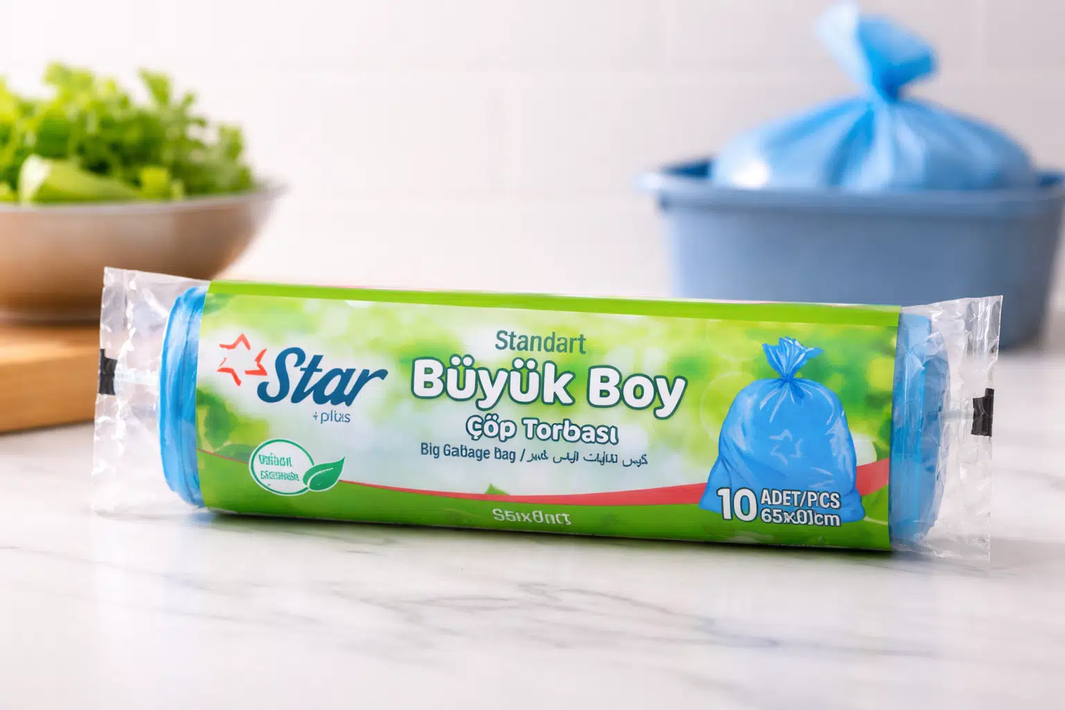 Star Plus Standart Büyük Boy Atık Torbası 65x80 cm 10 Adet Dayanıklı Sızdırmaz Atık Poşeti